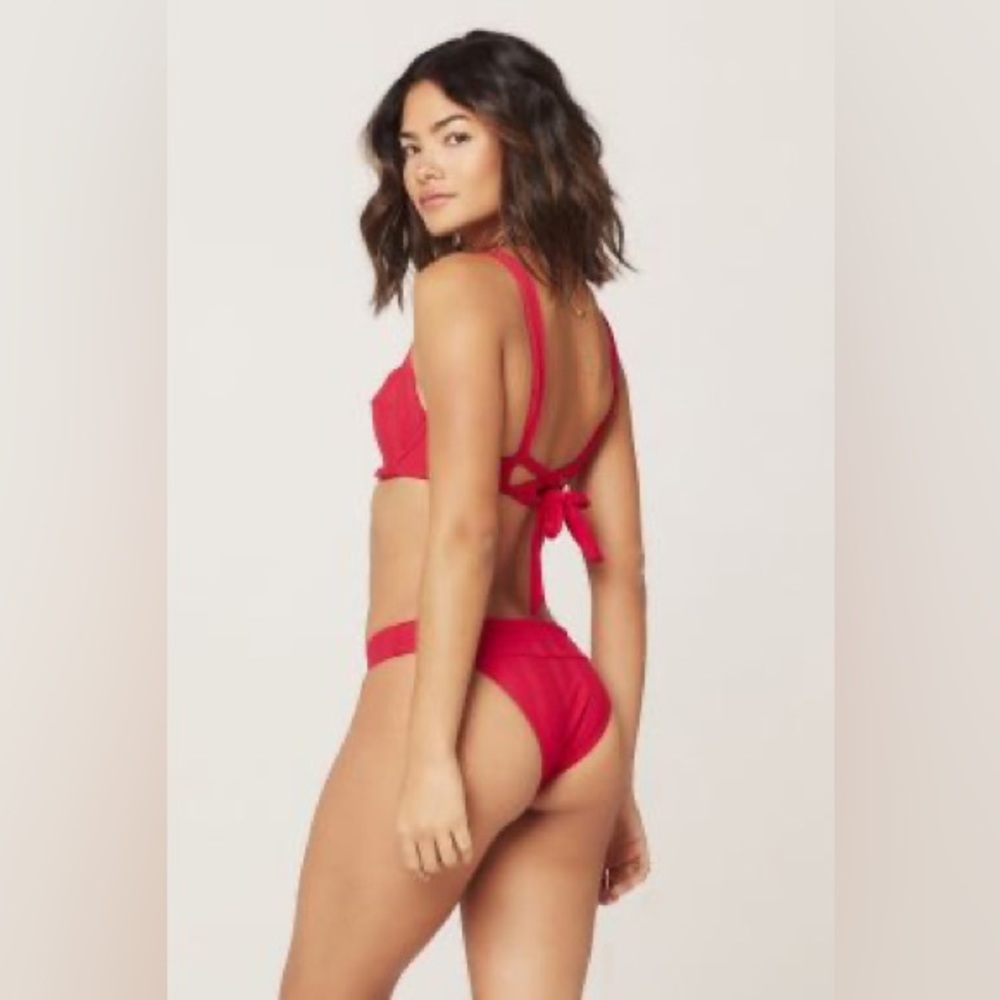 L*Space Pointelle Rib Veronica bikini bottom size M lipstick red